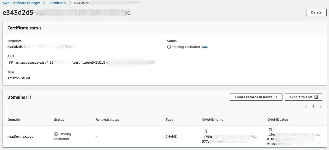 image of certificate details in AWS console